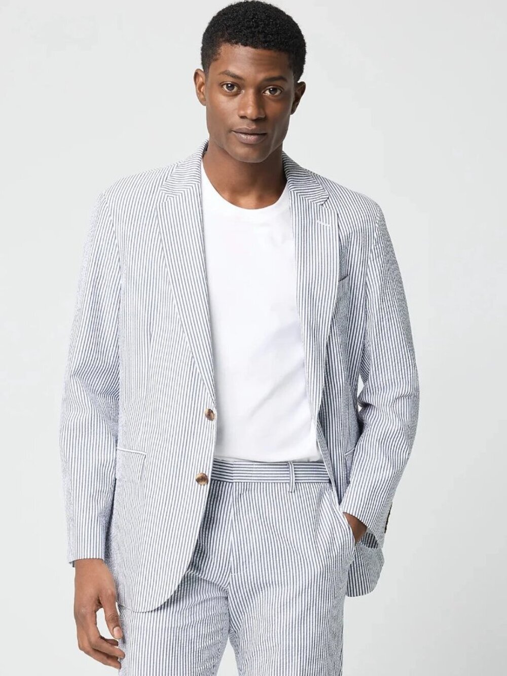 New J.Crew Thompson Slim-fit Seersucker 100% Cotton Navy White Blazer 38R NWT
